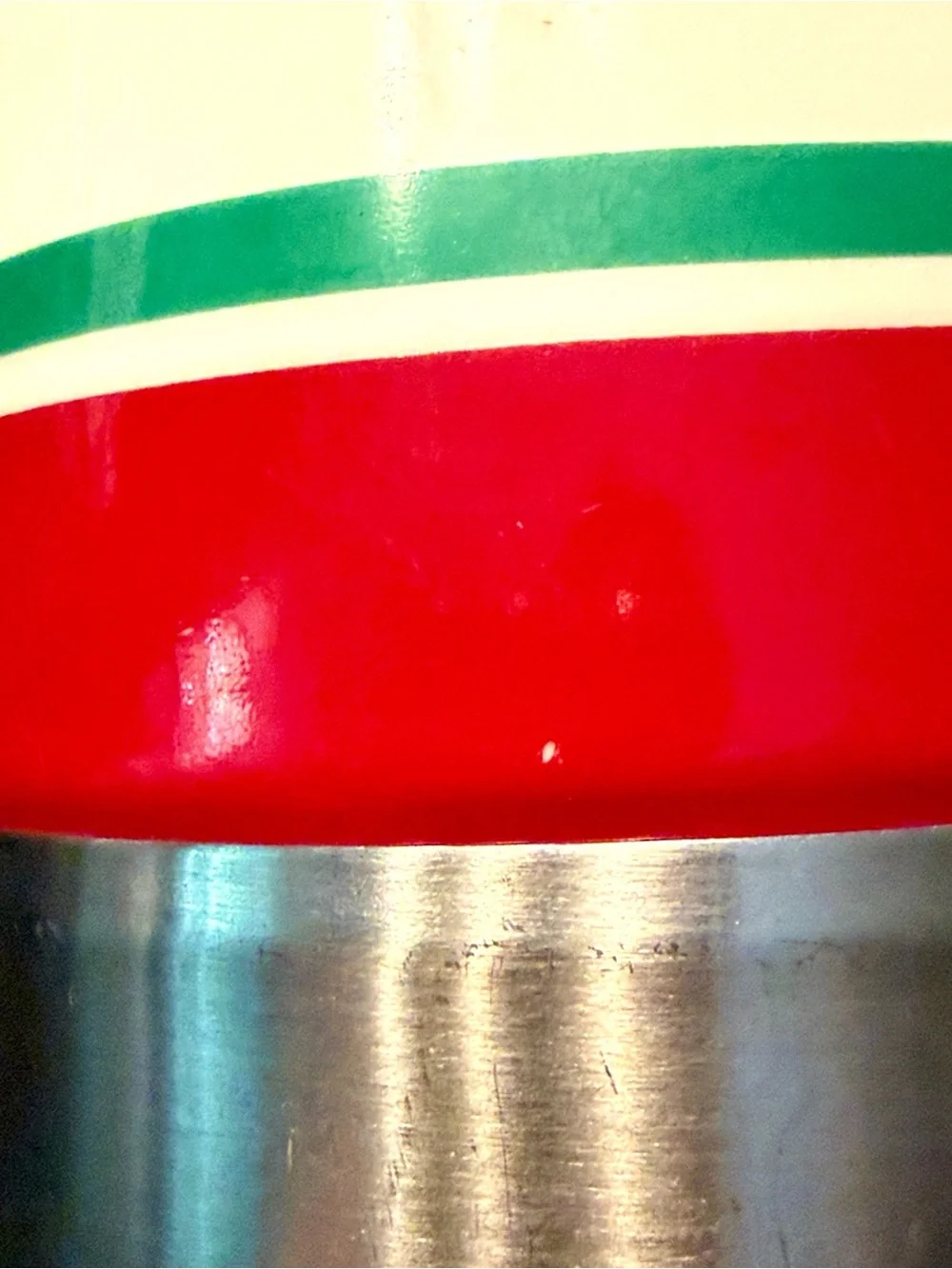 Starbucks Vintage 2006 Red White Green Ceramic Stainless Steel Coffee Mug 14 Oz